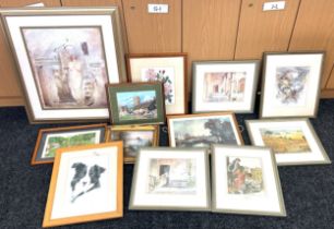 Selection of framed prints, various sizes and scene's, largest measures 27.5 by 24.5 inches