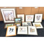 Selection of framed prints, various sizes and scene's, largest measures 27.5 by 24.5 inches