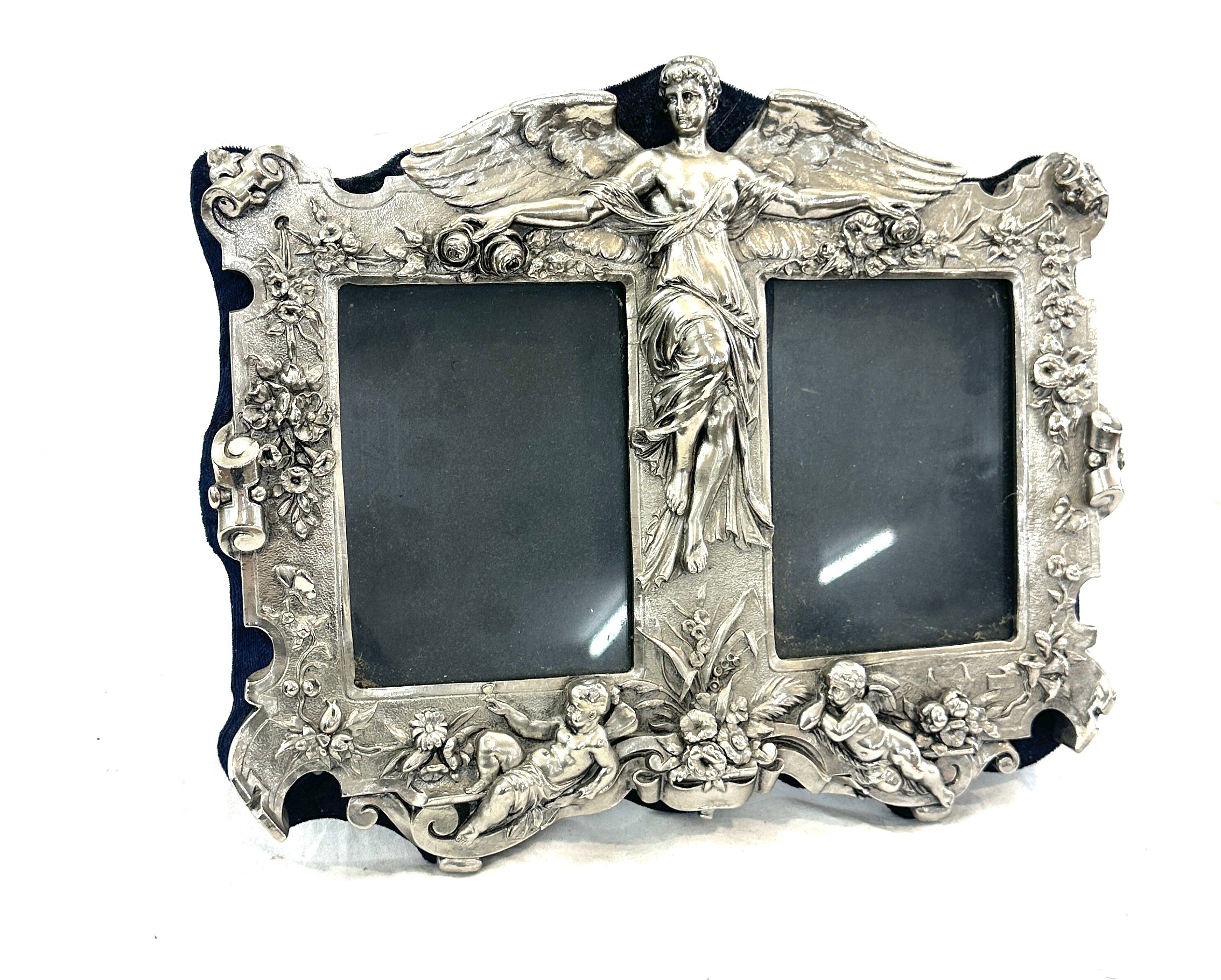 Large silver coloured double photo frame, approximate measurements: 13 x 11 inches