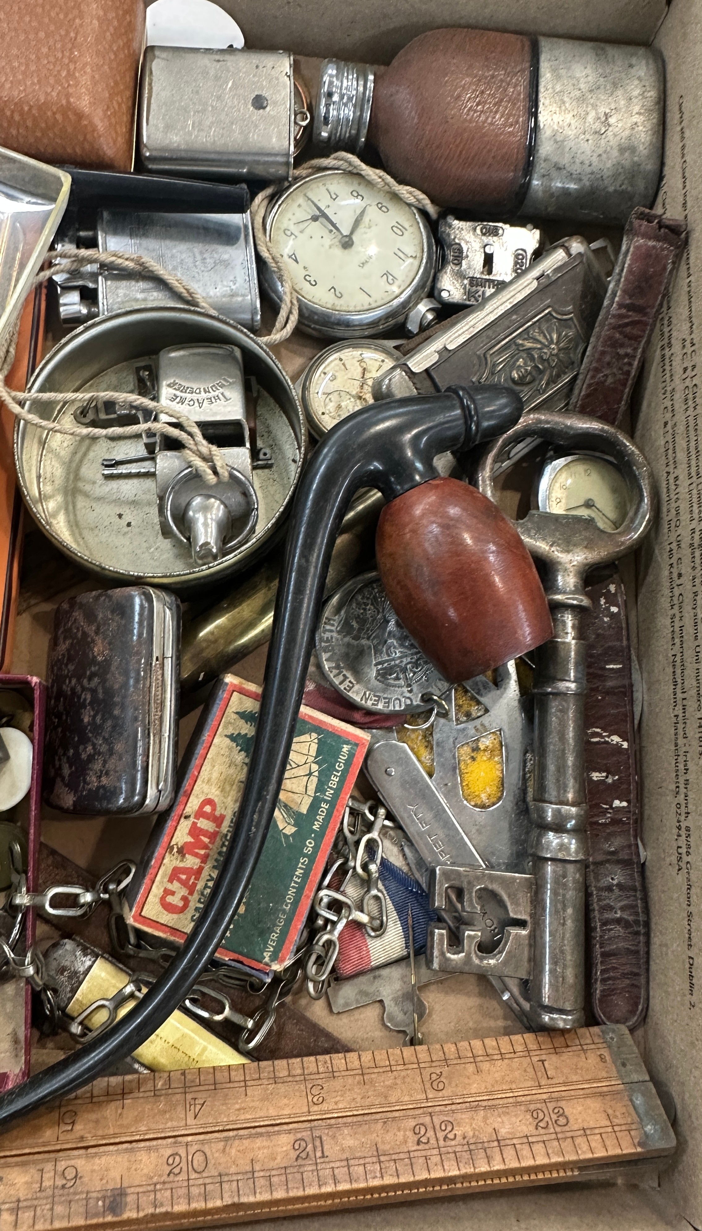 Box of bygones to includes whistles, lighters, pens knifes etc - Image 2 of 3