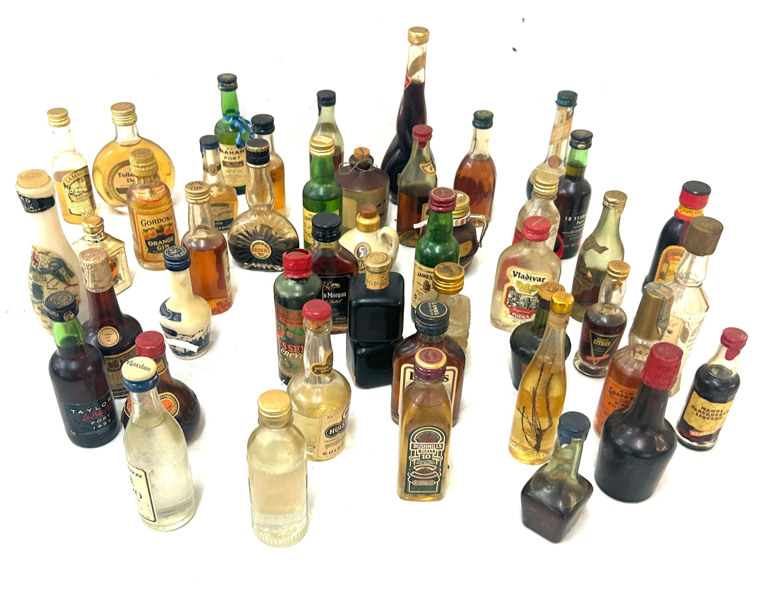 Selection of miniature alcohols to include port, rum, vodka etc