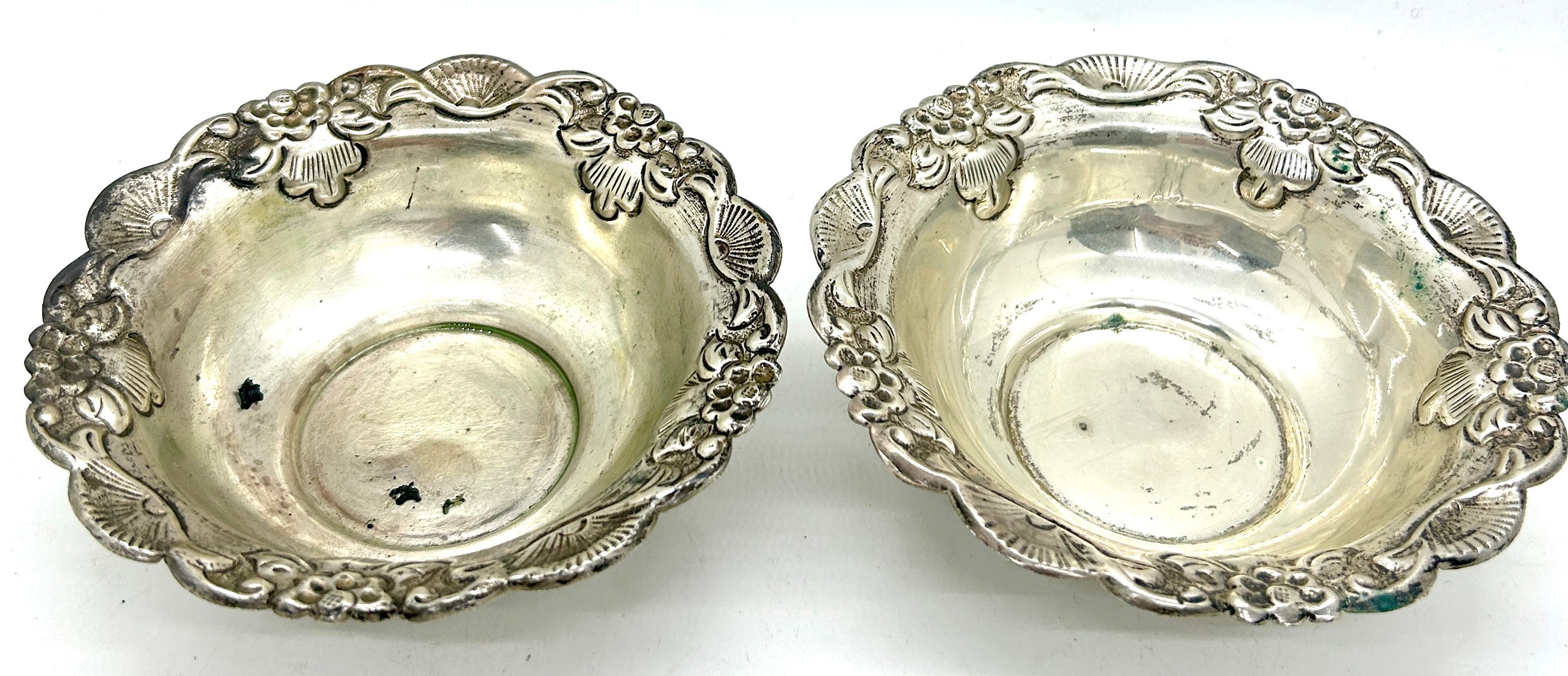 Pair continental silver trinkets / dishes, approximate height 3.5 inches, diameter 12.5 inches
