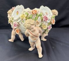 Meissen style cherub centre piece, Height 10 inches, diameter 12 inches