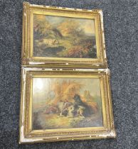 Pair of Victorian animal scene prints measures approximately 18 inches wide 13 inches tall