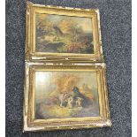 Pair of Victorian animal scene prints measures approximately 18 inches wide 13 inches tall