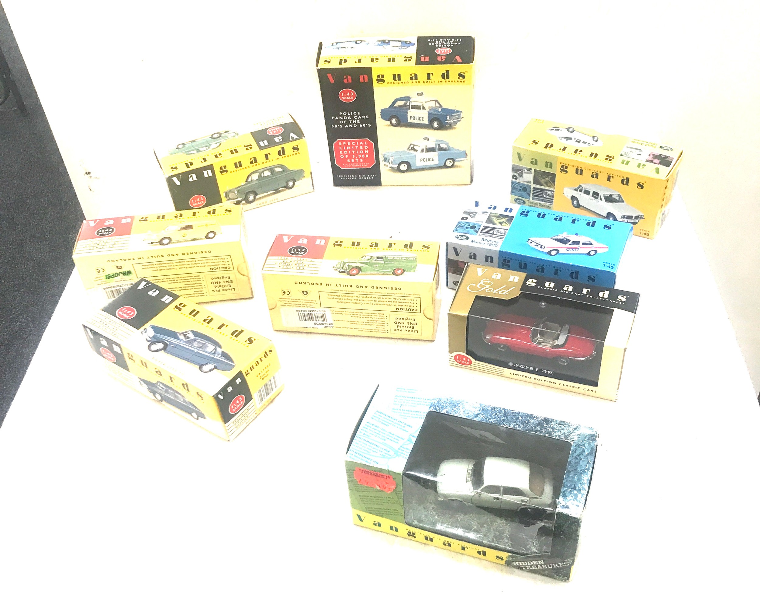 Selection of Van Guards boxed cars includes Essex Police, Zircon Blue etc