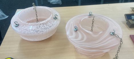 Two vintage pink glass light shades measures approx 7 inches tall by 12 diameter