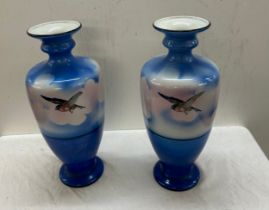 Pair of bird scene vases, height 13 inches tall