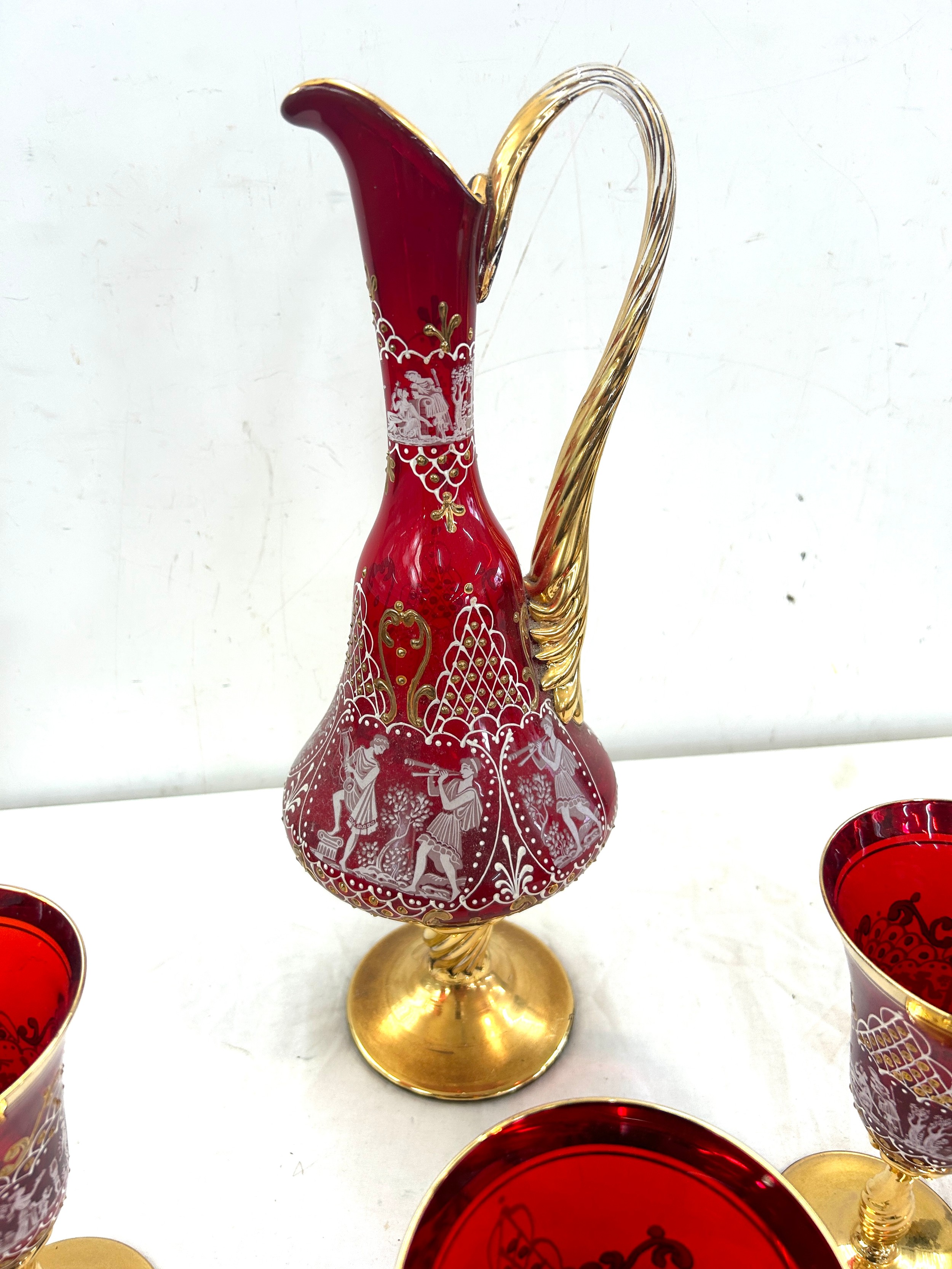 Venetian enamelled glass decanter and five glasses - Image 3 of 3