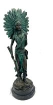 Red Indian cold painted metal figure signed Marlo, height approximately 18 inches tall