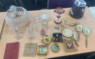 Selection of miscellaneous to include to include porcelain, glass, gilt framed miniature paintings