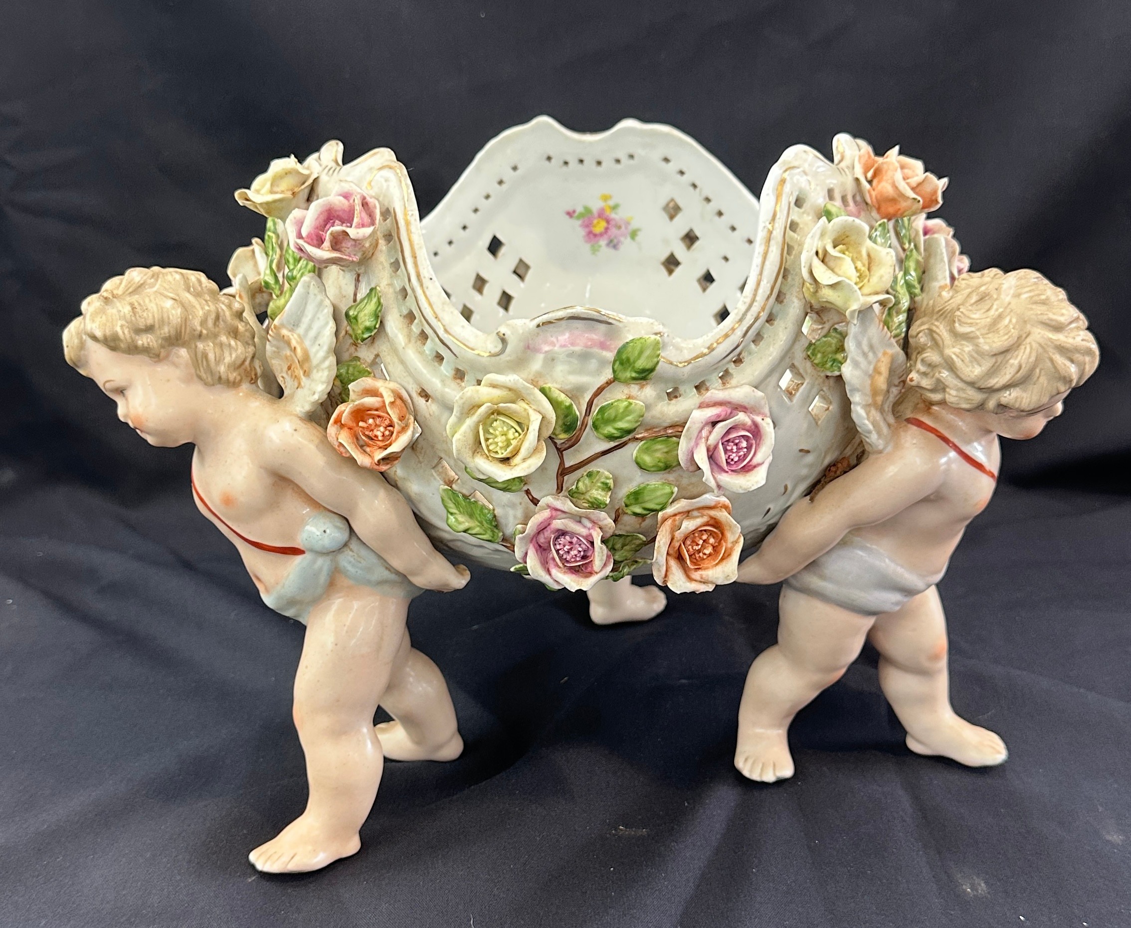 Meissen style cherub centre piece, Height 10 inches, diameter 12 inches - Image 3 of 4