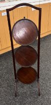Vintage mahogany folding three tier cake stand overall height 36 inches