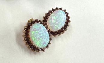 Pair of 9ct gold opal and garnet earrings total weight 3.4 grams