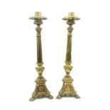 Pair of vintage brass candle sticks overall height approx 26 inches