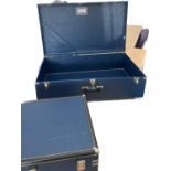 Two travel trunks largest measures approx 10 inches deep, 32 inches long, 19 wide