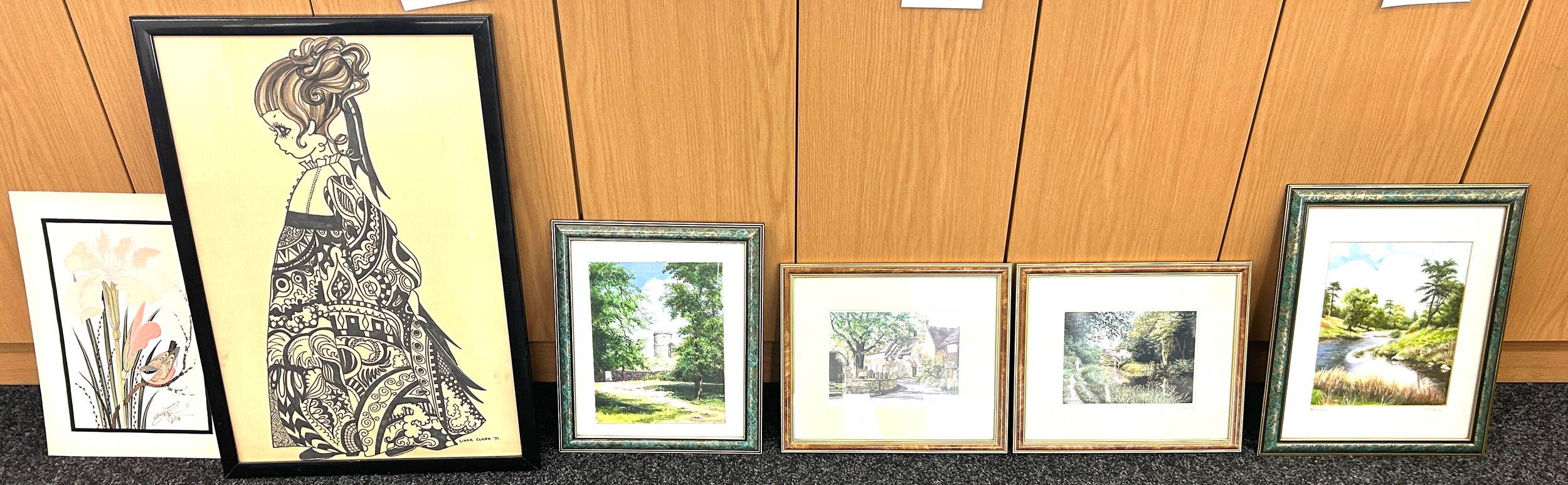 Selection of local artist paintings to include Bradgate park, artist name: P V Davies, Linda Clark