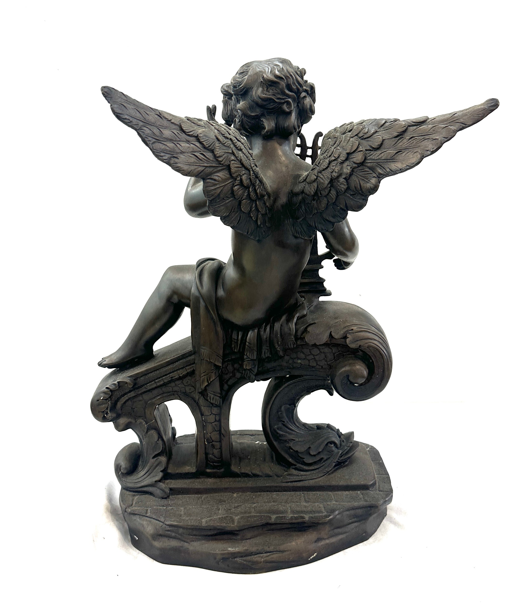 Vintage heavy Bronzed metal figure of a cherub measures approximately 12 inches wide 20 inches tall - Bild 4 aus 4