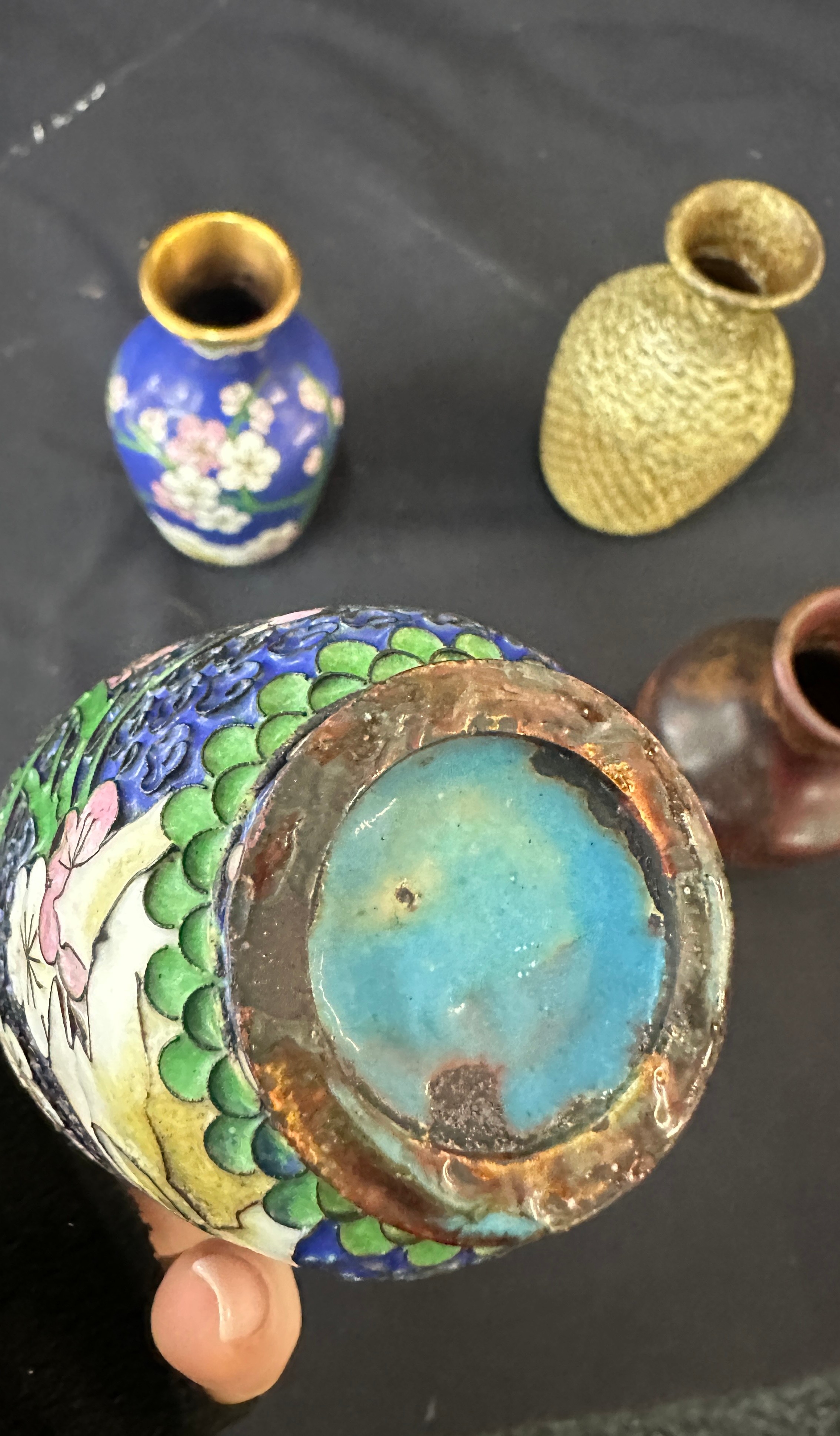 Set of four Cloisonné vases showing the four stages of production 4" high. - Image 4 of 4