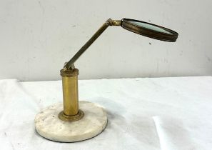 Brass and marble base magnifying glass height approximately 15 inches