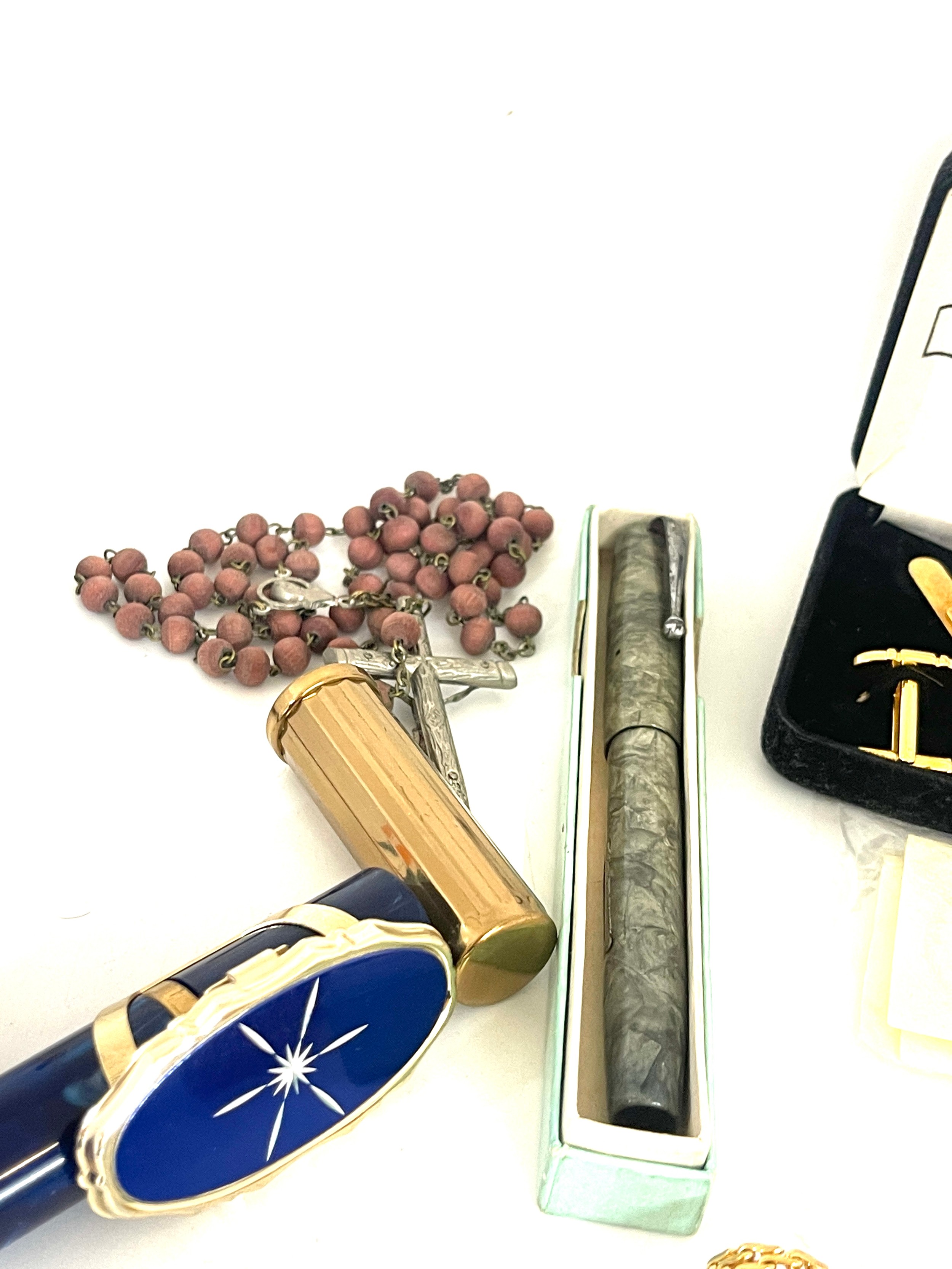 Selection of miscellaneous costume jewellery includes Lipstick holders, 14ct gold nib fountain pen - Image 5 of 8