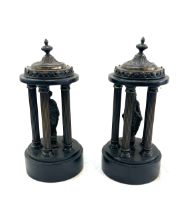 Pair of brass and onyx columns overall height 9 inches