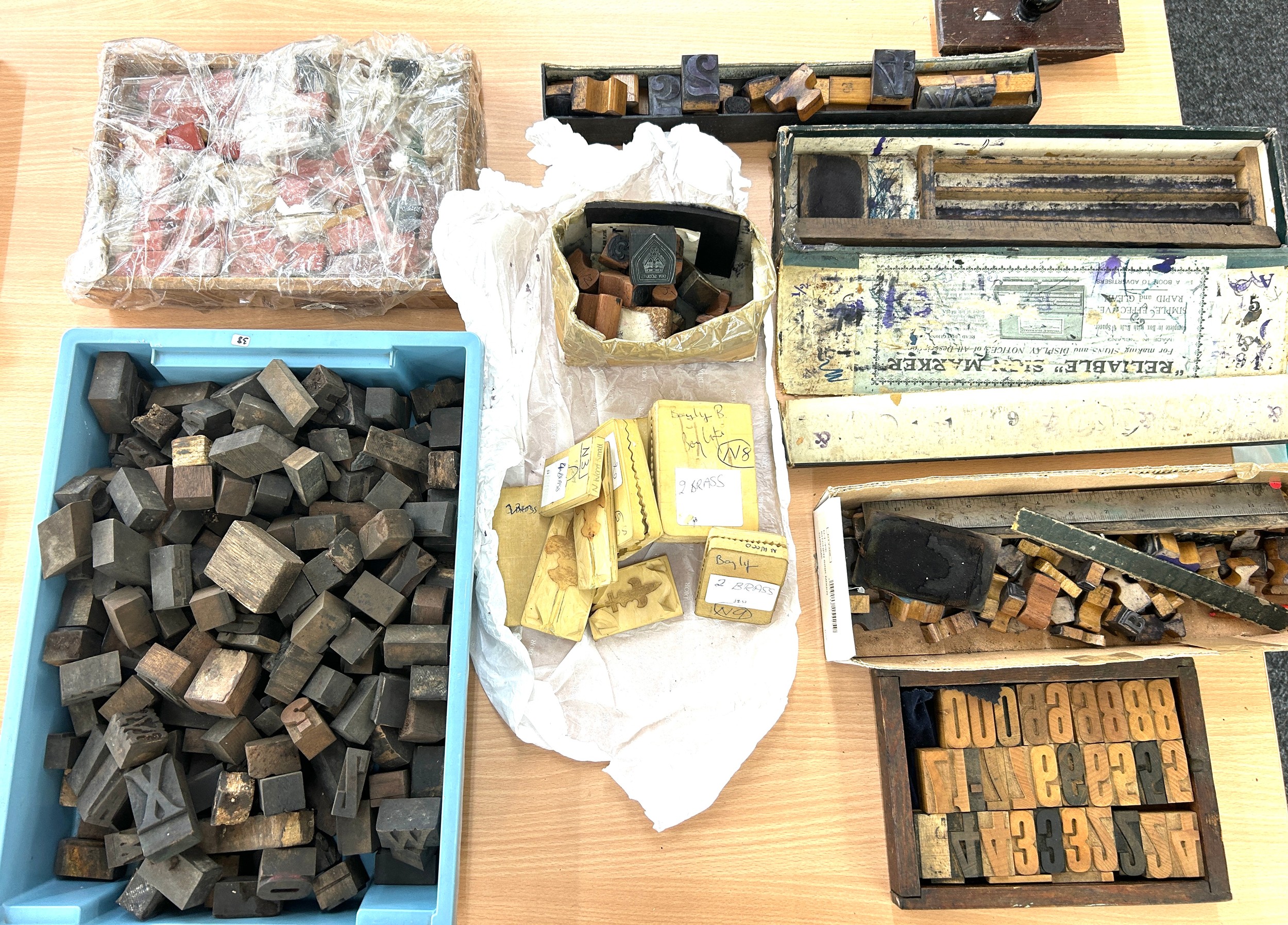 Assortment of wooden printing blocks