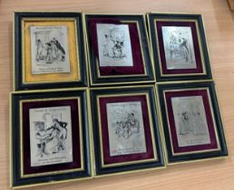 Set of 6 Framed silver plaques measures 6.5 inches by 5.5 inches