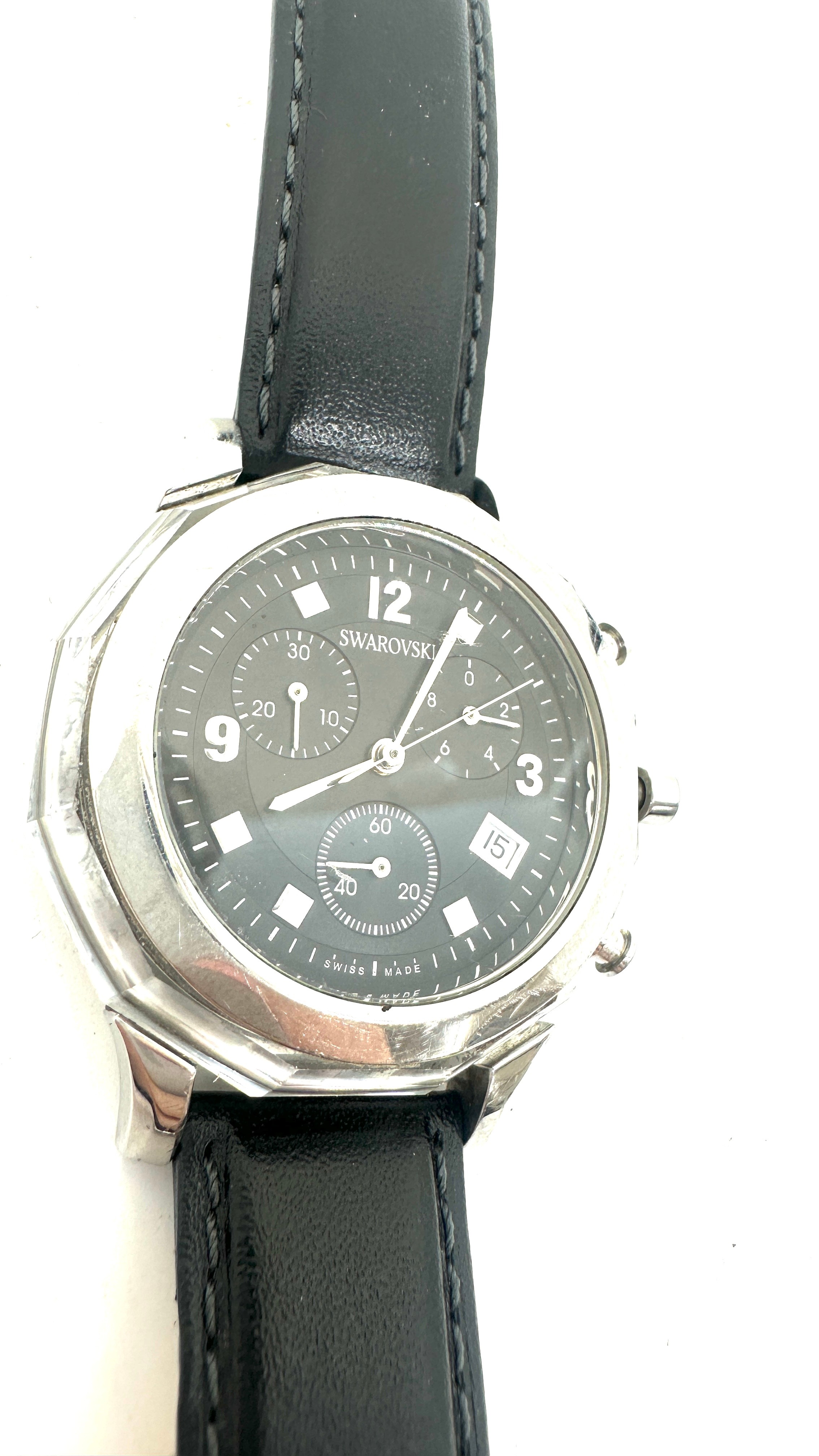 Swarovski chronograph wrist watch, ticking but no warranty given - Image 3 of 4