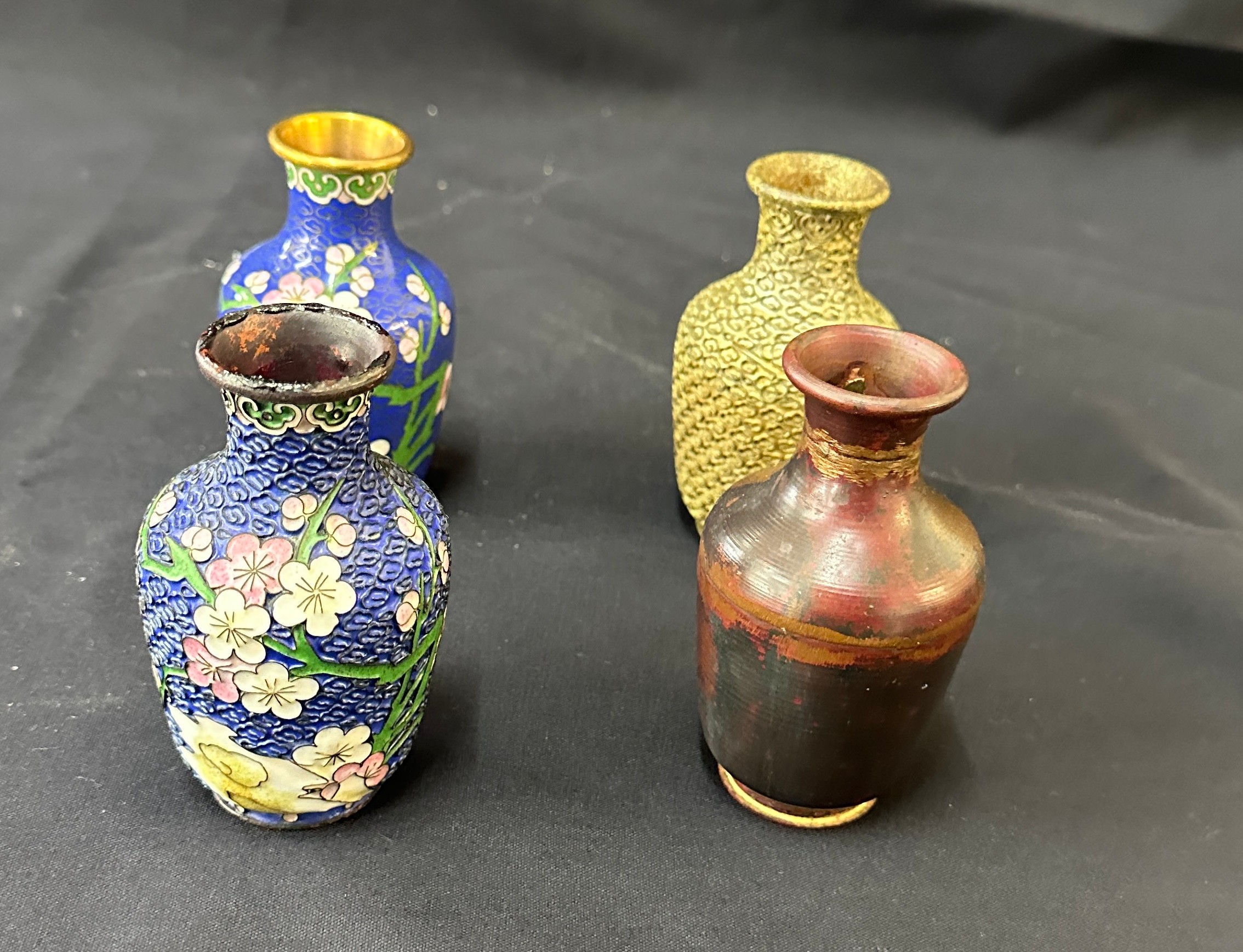 Set of four Cloisonné vases showing the four stages of production 4" high. - Image 3 of 4