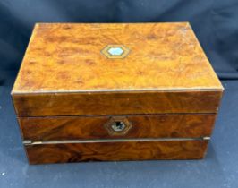 Antique tea caddy in need of restoration measures approximately 6 inches tall 12 inches wide 8.5