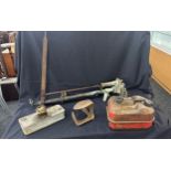 Selection of vintage items to include a petrol can, paraffin heater, cobblers part etc