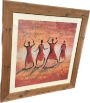 Large framed dancing print, frame measures approximately 38 inches by 38 inches