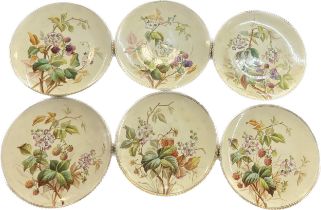 Six Victorian hand painted Aynsley cabinet plates and an Aynsley orchard gold plate