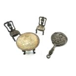 Miniature silver dressing table chairs and mirror