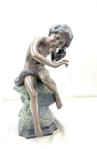 Bronzed boy sea scene figure, approximate measurements: Height 14.5 inches