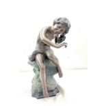 Bronzed boy sea scene figure, approximate measurements: Height 14.5 inches