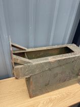 Vintage jerry can holder measures approx 20 high, 30 long and 8 deep