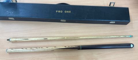 Cased 3 piece pool cue with a light weight attachment
