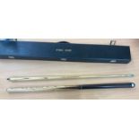 Cased 3 piece pool cue with a light weight attachment