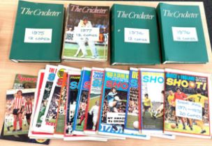 Selection of vintage cricket and shoot football magazines 1970's