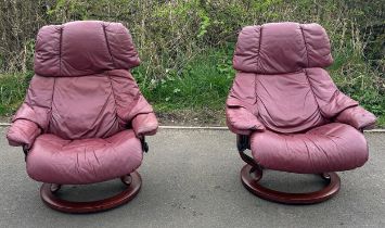 Pair Ekornes stressless leather lounge chairs