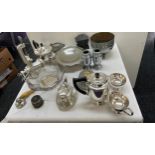 Selection of silver plated ware includes tea pots etc