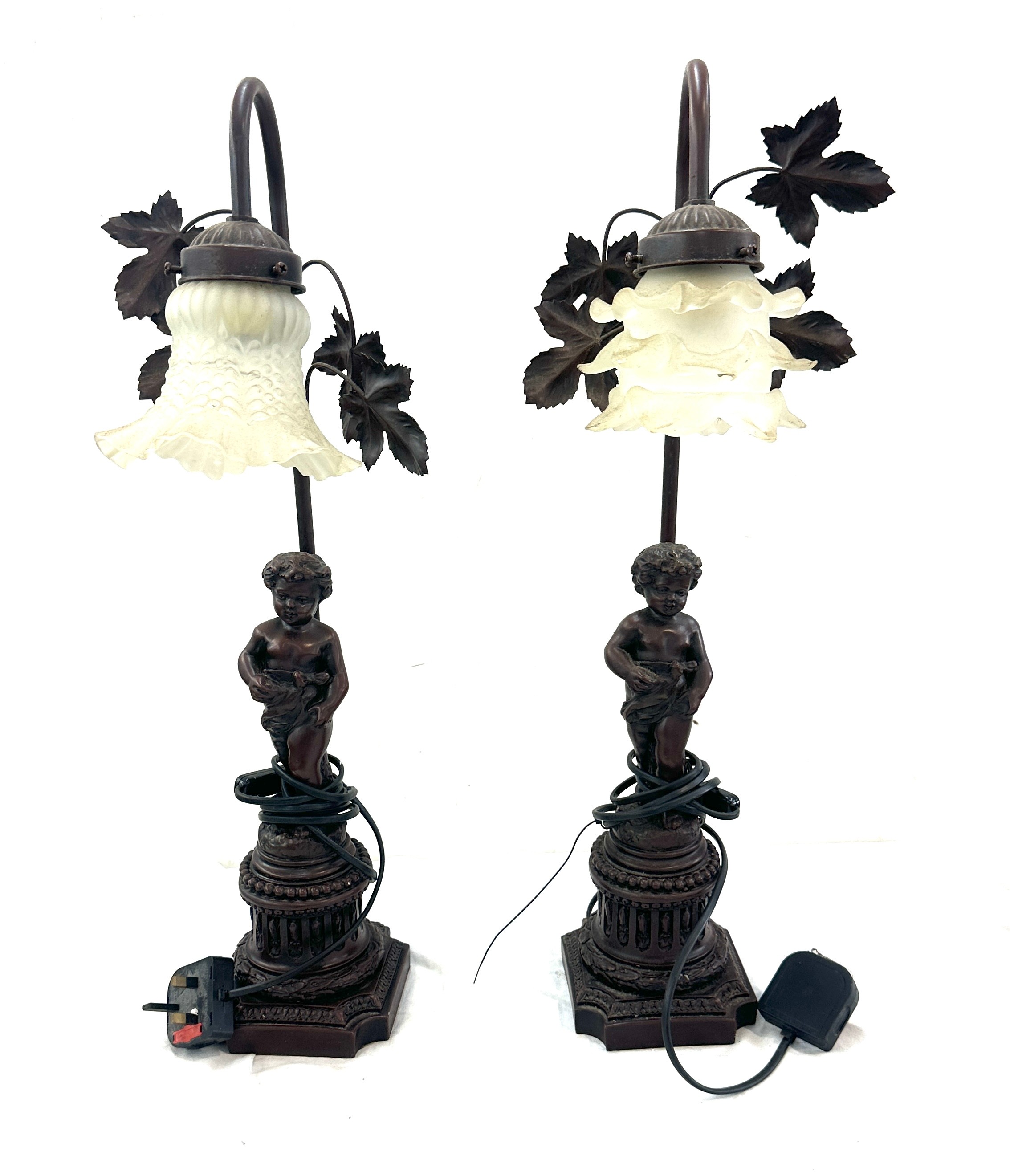Pair of art deco style cherub lamps, untested 22 inches tall