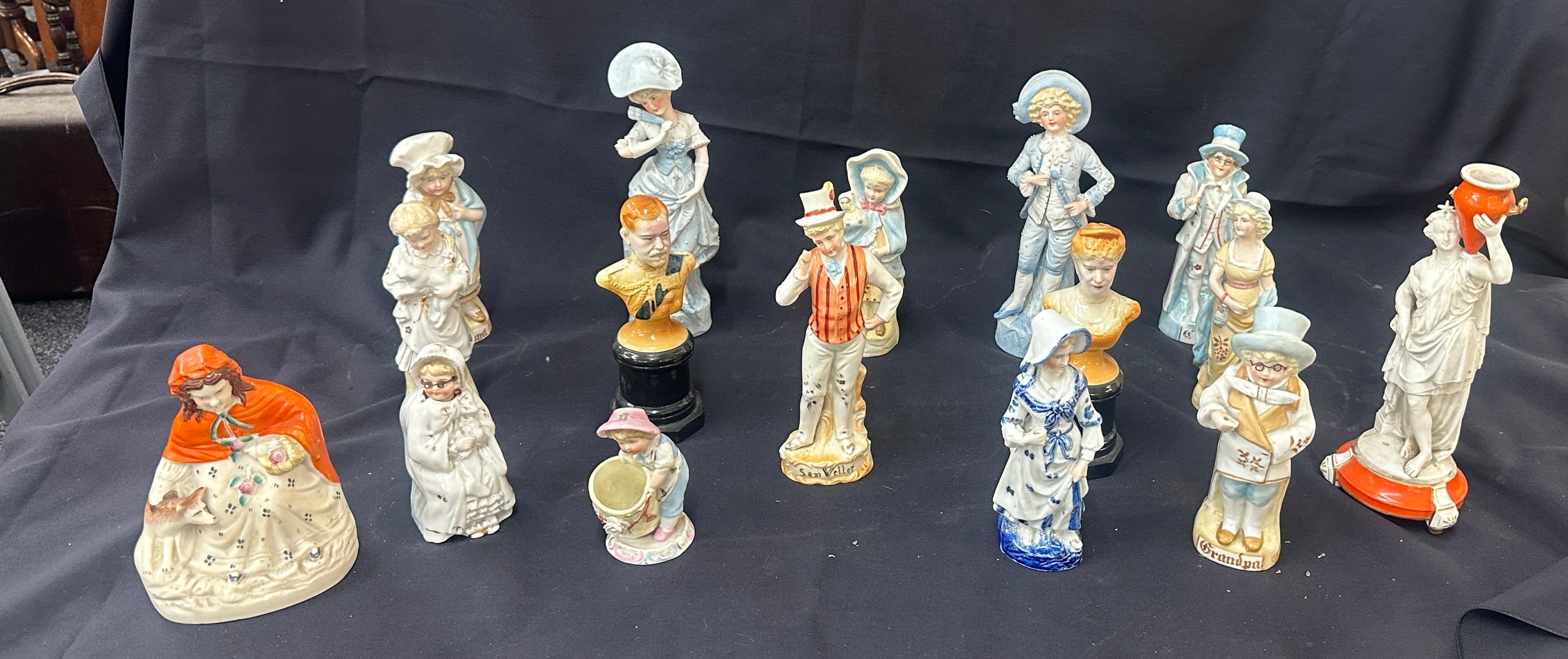 Quantity of antique bisque German figures tallest measures approx 10 inches