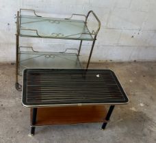 Retro coffee table and a two tier glass and metal drinks trolley