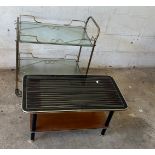 Retro coffee table and a two tier glass and metal drinks trolley