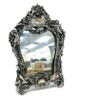 Sterling silver overlay cherub small mirror, approximate measurements: 12x 8 inches (widest point)