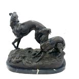 Vintage bronzed figure of dogs on a marble based signed J.Mene measures approx 15 inches wide and 13