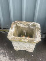 Square concrete plant stand, measures approximately 13 inches tall